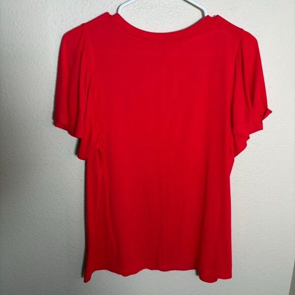 Loft T-Shirt Women's Small Red V-Neck Solid Short Sleeve Casual Shirt Top - Picture 4 of 8